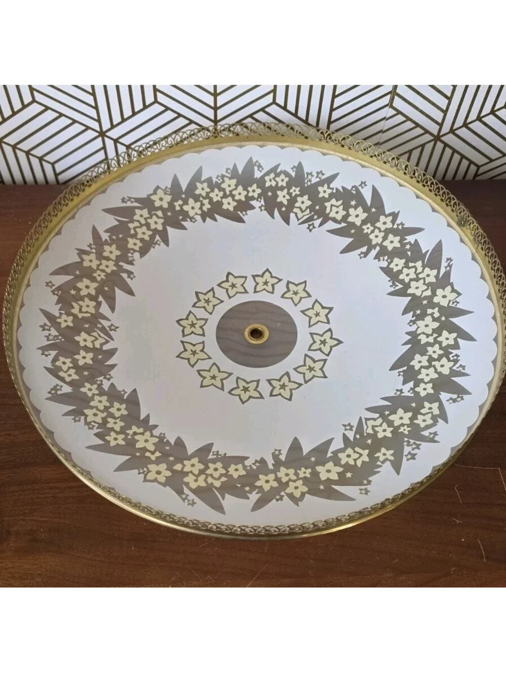 Vintage Gold Filigree Frosted Yellow & White Daisy Domed Ceiling Light Cover